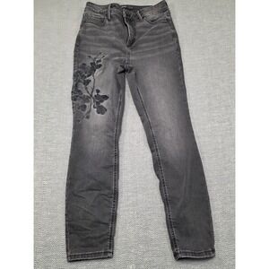 Simply Vera Vera Wang High Rise Skinny Jeans Faded Black Floral Embroidered 8